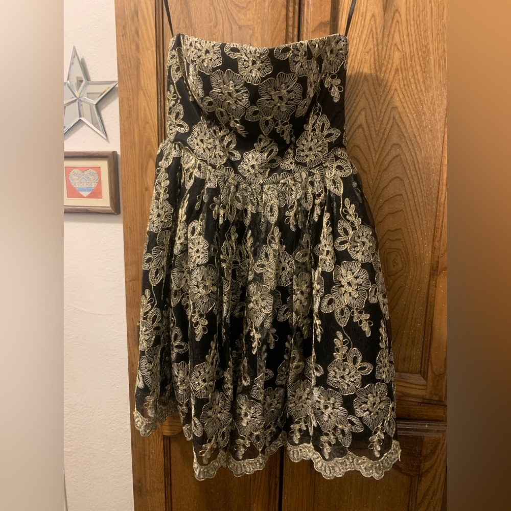 Black and Gold Floral Dress - Juniors Small